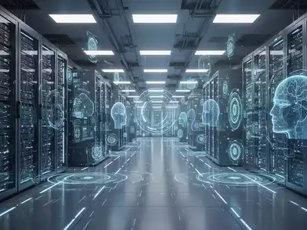 Modernes, hell erleuchtetes Rechenzentrum mit Reihen schlanker, leuchtender Server-Racks und modernster Supercomputer-Ausrüstung. - Foto: über boerse-global.de
