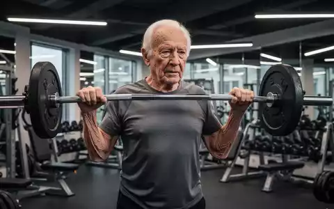 Älterer Mann beim Krafttraining mit Gewichten in einem Fitnessstudio, konzentriert und körperlich fit, symbolisiert Muskelerhalt im Alter. - Foto: über boerse-global.de