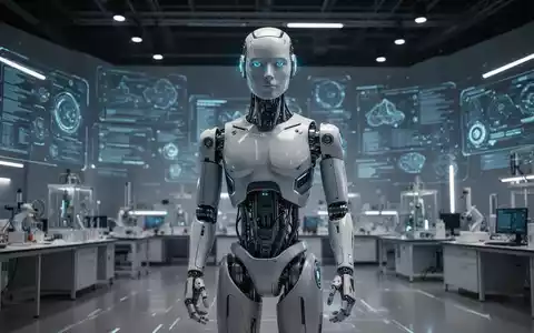 Hochentwickelter humanoider Roboter mit leuchtenden Akzenten in futuristischem Labor, symbolisiert Integration von KI in die physische Welt. - Foto: über boerse-global.de