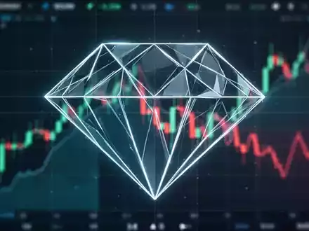 Ein stilisiertes Diamantmuster aus leuchtenden Linien über einem unscharfen, fallenden Börsenchart, der auf technische Analyse hinweist. - Foto: über boerse-global.de