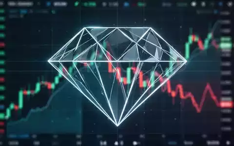 Ein stilisiertes Diamantmuster aus leuchtenden Linien über einem unscharfen, fallenden Börsenchart, der auf technische Analyse hinweist. - Foto: über boerse-global.de