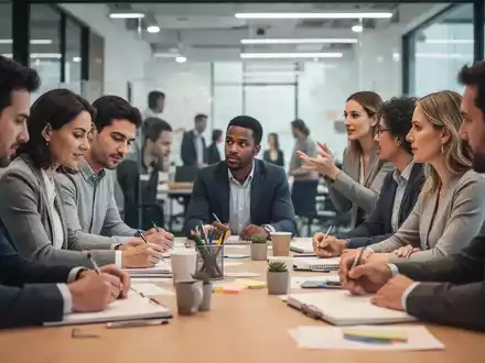Eine Gruppe Erwachsener nimmt an einem Workshop teil, einige machen sich Notizen, andere diskutieren. - Foto: über boerse-global.de
