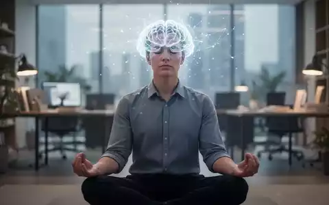 Eine Person meditiert, mit einem subtilen leuchtenden neuronalen Netzwerk auf dem Kopf, das verbesserten Fokus und Gehirntraining symbolisiert. - Foto: über boerse-global.de