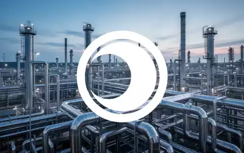 Industrielle Landschaft bei Dämmerung mit abstrakten Pipelines und Energieinfrastruktur, in kühlem Blau und Silber beleuchtet. - Foto: über boerse-global.de
