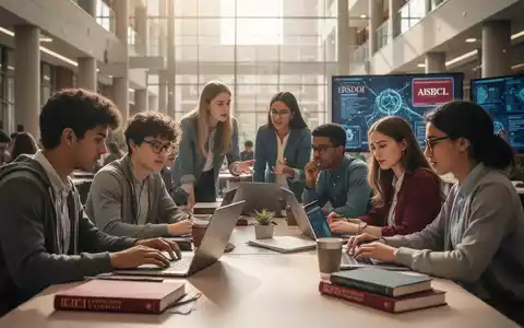 Eine Gruppe Studierender arbeitet in einer modernen Universitätsumgebung zusammen, umgeben von Büchern und technologischen Hilfsmitteln. - Foto: über boerse-global.de