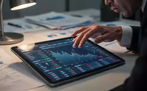 Eine Hand, die über einem Tablet mit fallenden Finanzdaten schwebt, im Hintergrund unscharfe Bürounterlagen. Symbolisiert finanzielle Nachteile. - Foto: über boerse-global.de