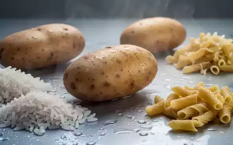 Nahaufnahme von gekochten Kartoffeln, Reis und Nudeln, die auf einer kühlen Oberfläche angeordnet sind, um resistente Stärke zu symbolisieren. - Foto: über boerse-global.de