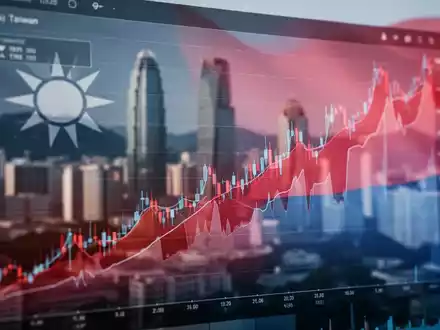 Finanzchart mit subtilen taiwanesischen Farben und verschwommener Taipeher Skyline im Hintergrund. Fokus auf Finanzanalyse und Markttrends. - Foto: über boerse-global.de