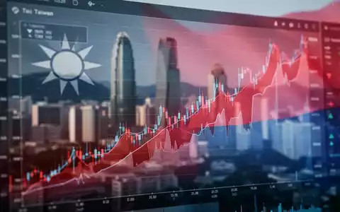 Finanzchart mit subtilen taiwanesischen Farben und verschwommener Taipeher Skyline im Hintergrund. Fokus auf Finanzanalyse und Markttrends. - Foto: über boerse-global.de