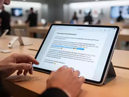 Nahaufnahme eines Tablets mit KI-generiertem Transkript und Zusammenfassung eines Kundendienstgesprächs. - Foto: über boerse-global.de