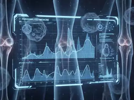 Ein futuristisches digitales Interface mit medizinischen Daten und Grafiken, das Früherkennung rheumatischer Erkrankungen symbolisiert. - Foto: über boerse-global.de