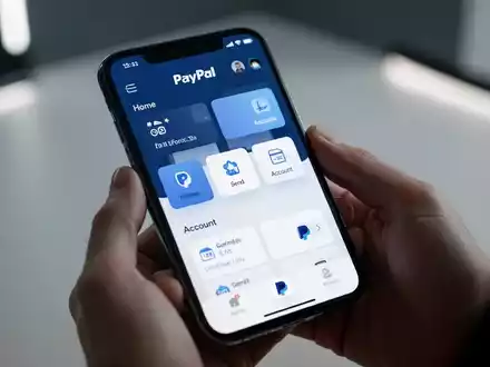 Nahaufnahme eines Smartphones mit der neu gestalteten PayPal-App und drei Navigations-Tabs: Startseite, Senden und Konto. - Foto: über boerse-global.de