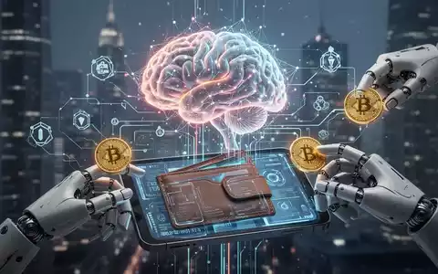 KI-Gehirn über digitaler Geldbörse, Roboterhände und Krypto-Symbole, die KI-Verwaltung digitaler Gelder darstellend - Foto: über boerse-global.de