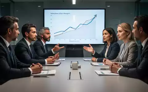 Eine Gruppe von Geschäftsleuten verhandelt an einem Konferenztisch, im Hintergrund eine Grafik mit aufsteigenden Gehaltstrends. - Foto: über boerse-global.de