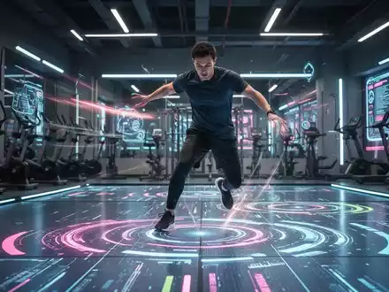 Eine Person trainiert auf einem Skillcourt, reagiert auf leuchtende visuelle Hinweise auf dem Boden, um Koordination und Konzentration zu verbessern. - Foto: über boerse-global.de