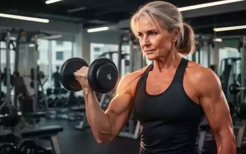 Eine entschlossene Frau mittleren Alters, die in einem Fitnessstudio einen Bizepscurl mit einer Hantel ausführt, konzentriert sich auf Kraft und Gesundheit. - Foto: über boerse-global.de