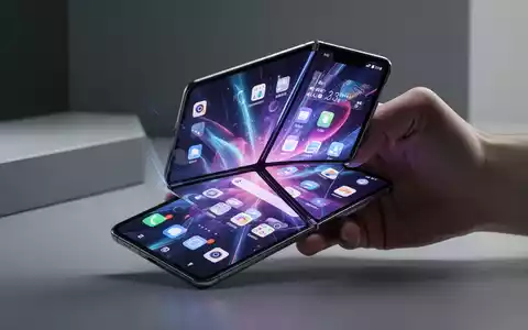 Schlankes, teilweise gefaltetes Breitformat-Smartphone mit lebendigem Bildschirm, von einer Hand vor unscharfem modernem Hintergrund gehalten. - Foto: über boerse-global.de