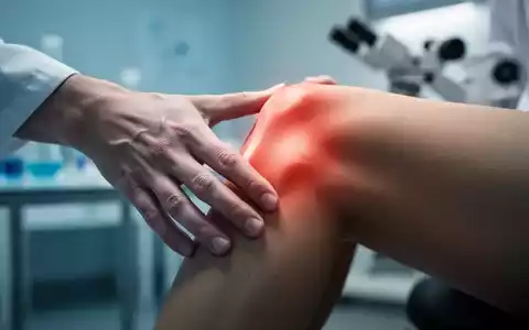 Eine Nahaufnahme einer Hand, die ein schmerzendes Knie oder Sprunggelenk berührt, mit einem verschwommenen medizinischen Hintergrund. - Foto: über boerse-global.de