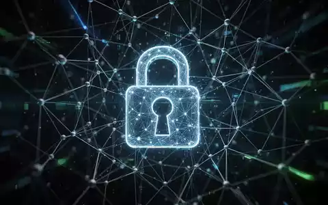 Ein stilisiertes digitales Vorhängeschloss über einem komplexen, leuchtenden Netzwerk aus verbundenen Linien und Knoten. - Foto: über boerse-global.de