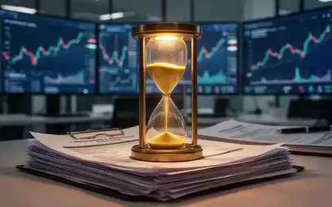 Eine stilisierte, beleuchtete Sanduhr auf Finanzdokumenten in einem modernen Büroumfeld, symbolisiert Vorsorgeplanung und Fristen. - Foto: über boerse-global.de