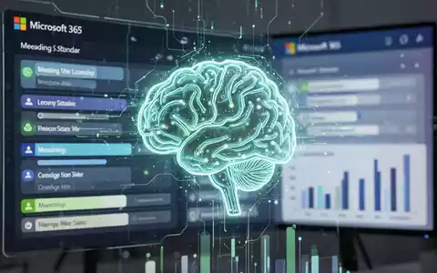 Leuchtendes KI-Gehirn-Symbol auf digitalem Bildschirm mit Meeting-Zeitplänen und Daten, repräsentiert Microsoft Copilot. - Foto: über boerse-global.de