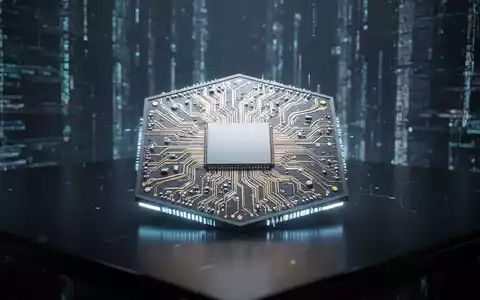 Ein futuristischer Computerchip mit filigranen Gold- und Silberleiterbahnen, erleuchtet von einem sanften blauen Schimmer, auf einer dunklen, spiegelnden Oberfläche. - Foto: über boerse-global.de