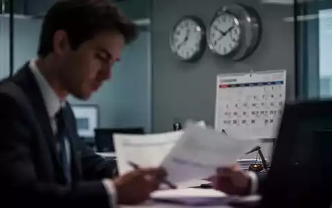Eine unscharfe Figur im Büro, die Dokumente betrachtet, mit einem verschwommenen Kalender im Hintergrund, der Fehlzeiten andeutet. - Foto: über boerse-global.de
