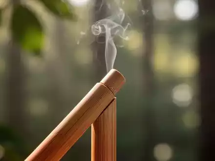 Ein eleganter, minimalistischer Inhalationsstift aus Holz oder Bambus, aus dem zarter aromatischer Dampf aufsteigt, in einem ruhigen, natürlichen Ambiente. - Foto: über boerse-global.de