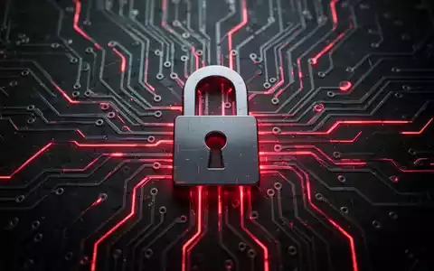Leuchtend rotes digitales Vorhängeschloss-Symbol auf komplexer Leiterplatte, symbolisiert Cybersicherheitsrisiken und Schwachstellen in veralteten Systemen. - Foto: über boerse-global.de