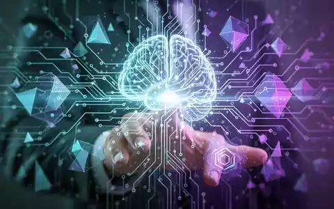 Abstraktes Bild mit leuchtenden Linien und Formen, die an ein neuronales Netz erinnern, und einer subtilen menschlichen Hand, die mit einer holografischen Schnittstelle interagiert. - Foto: über boerse-global.de