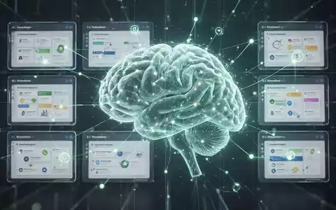 Leuchtendes, abstraktes neuronales Netzwerk über einem digitalen Raster verbundener Projektmanagement-Aufgaben, symbolisiert KI-gesteuerte Zusammenarbeit. - Foto: über boerse-global.de
