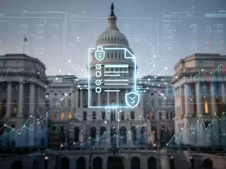 Eine digitale Schnittstelle mit Finanzdaten und einer elektronischen Rechnung vor einem unscharfen Hintergrund von Regierungsgebäuden. - Foto: über boerse-global.de