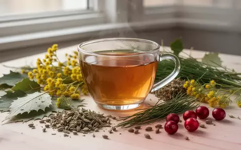 Ein Glas KrĂ€utertee mit BirkenblĂ€ttern, Goldrutenkraut und Fenchelsamen, umgeben von trockenen KrĂ€utern und frischen Cranberrys. - Foto: ĂŒber boerse-global.de