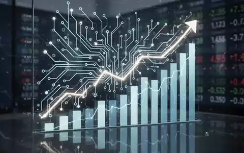 Leuchtende, abstrakte Darstellung eines KI-Neuronalen Netzes, verwoben mit Finanzbalkendiagrammen, symbolisiert den Einfluss von KI auf Investitionen. - Foto: über boerse-global.de