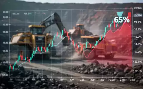 Ein fallender Börsenchart über einem verschwommenen Bild einer Bergbauanlage, der einen starken Kursrückgang darstellt. - Foto: über boerse-global.de