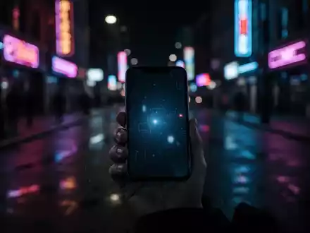Eine dunkle Straße bei Nacht, ein Smartphone leuchtet schwach in einer Hand, mit verschwommenem Stadtbild im Hintergrund. - Foto: über boerse-global.de