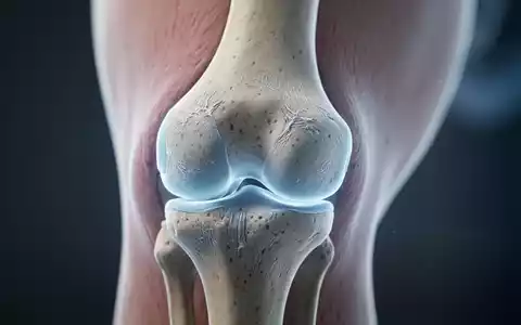 Nahaufnahme eines menschlichen Kniegelenks, das Arthrose und degenerative Veränderungen zeigt, mit sanftem Licht. - Foto: über boerse-global.de