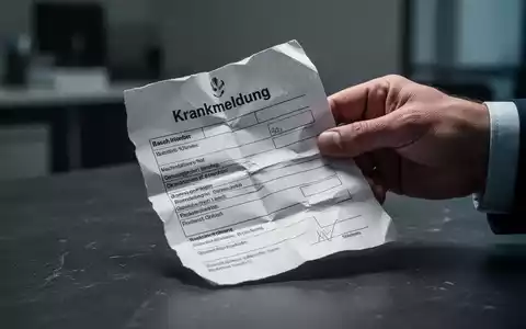 Eine Hand zerknüllt eine Krankmeldung über einer dunklen Oberfläche, symbolisiert Frustration mit Fehlzeiten und Vorschriften. - Foto: über boerse-global.de