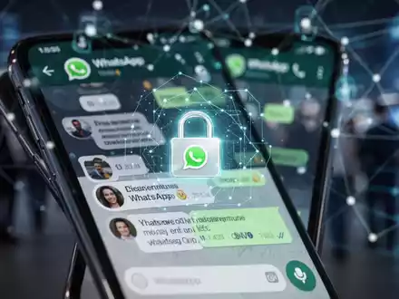 Ein Smartphone-Bildschirm mit der WhatsApp-Chat-Oberfläche und einem digitalen Schlosssymbol, das Kontosicherheit und -wiederherstellung darstellt. - Foto: über boerse-global.de