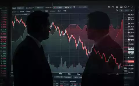 Eine dunkle Figur betrachtet einen fallenden Aktienchart auf einem Bildschirm, der geopolitische Spannungen und Marktrückgang widerspiegelt. - Foto: über boerse-global.de