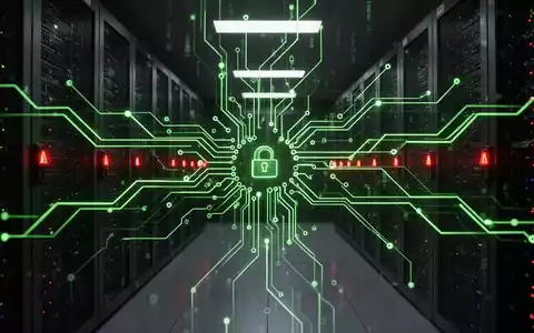 Leuchtend grünes Leiterplattennetzwerk über dunklem Serverraum mit roten Warnlichtern, symbolisiert hochentwickelte Malware-Bedrohung. - Foto: über boerse-global.de