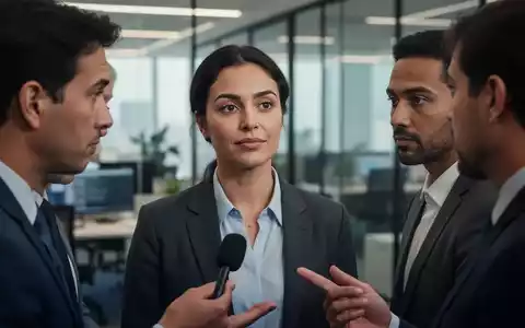 Eine Nahaufnahme einer Interviewszene im Büro mit drei Personen, die subtile Gesichtsausdrücke zeigen. - Foto: über boerse-global.de