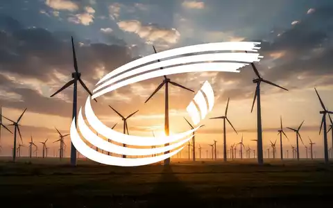 Eine riesige Windfarm bei Sonnenaufgang, Turbinen als Silhouetten vor einem dramatischen Himmel, symbolisiert Wachstum und erneuerbare Energie. - Foto: ĂŒber boerse-global.de