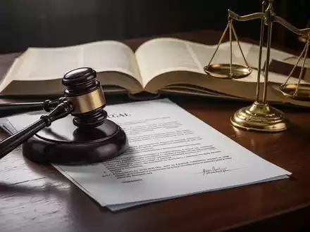 Ein juristisches Dokument mit einem Paragraphenzeichen, umgeben von einem Hammer, einem offenen Buch und einer Waage der Gerechtigkeit. - Foto: über boerse-global.de