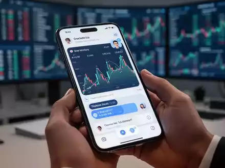 Eine Hand hält ein Smartphone mit Banking-App, Aktiencharts und virtuellem Assistenten. Hintergrund unscharf. - Foto: über boerse-global.de