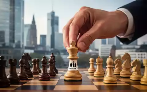 Eine Hand setzt eine Schachfigur, die Compliance darstellt, auf ein Schachbrett vor dem Hintergrund der Frankfurter Skyline. - Foto: über boerse-global.de