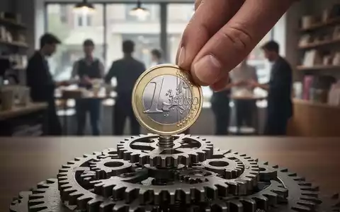 Eine Euro-Münze wird in ein Zahnradwerk gelegt, mit verschwommenen Silhouetten von Arbeitnehmern im Hintergrund, symbolisiert Sozialabgaben. - Foto: über boerse-global.de