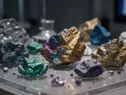 Nahaufnahme von seltenen Erden in einem Labor oder auf einer Anzeige, die den metallischen Glanz und die Farben hervorhebt. - Foto: über boerse-global.de