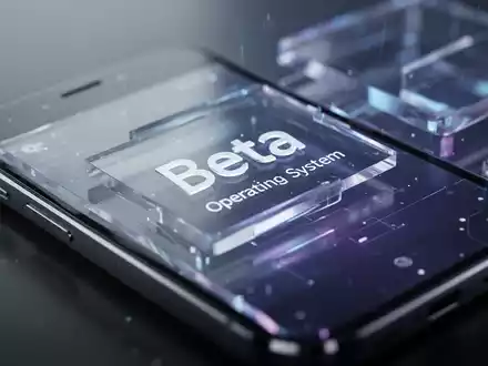 Nahaufnahme eines Smartphone-Bildschirms mit transparentem, futuristischem Betriebssystem-Interface in blauem und violettem Leuchten. - Foto: über boerse-global.de