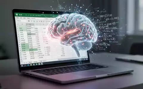 Leuchtendes KI-Gehirn-Symbol verschmilzt mit Excel-Tabelle auf Laptop, symbolisiert KI-Integration in Produktivitätssoftware. - Foto: über boerse-global.de